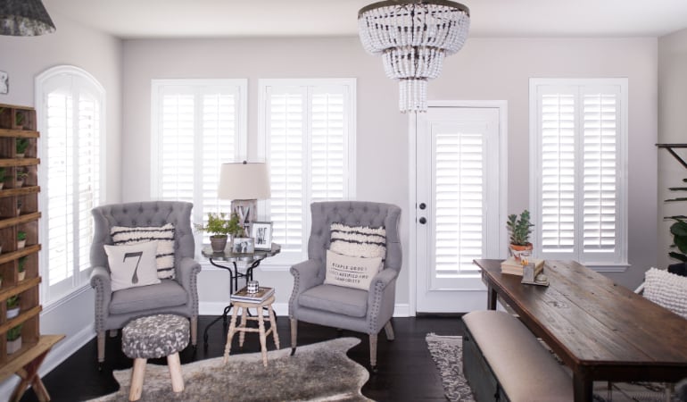Plantation shutters in a Charlotte living room
